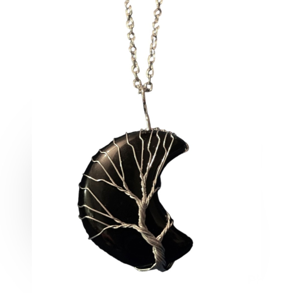 Life Tree Crescent Moon Healing Stone Necklace